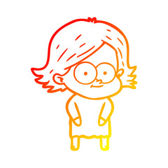 warm gradient line drawing happy cartoon girl