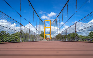 Suspension bridge across the river at Tak Province, Asia, Thailand..