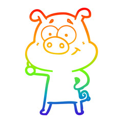 rainbow gradient line drawing happy cartoon pig