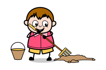 Cleaning Dust - Teenager Cartoon Fat Boy Vector Illustration