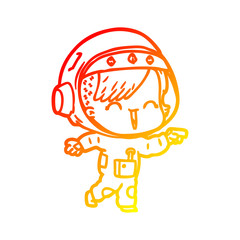 warm gradient line drawing happy cartoon space girl