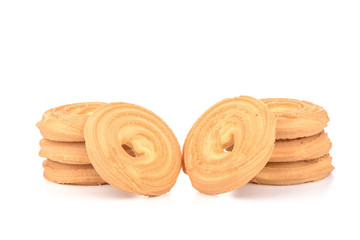 Round butter biscuits isolated on a white background.