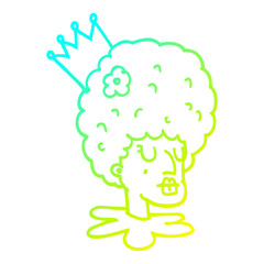 cold gradient line drawing cartoon queen in makeup and huge wig