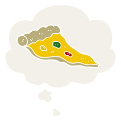 cartoon pizza and thought bubble in retro style