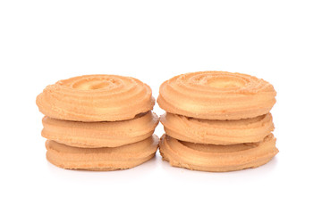 Round butter biscuits isolated on a white background.