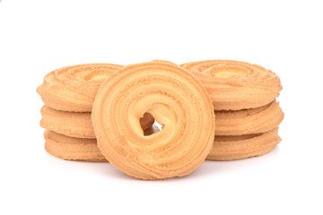 Round butter biscuits isolated on a white background.