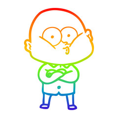 rainbow gradient line drawing cartoon bald man staring