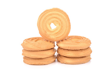 Round butter biscuits isolated on a white background.