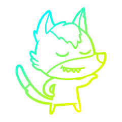 cold gradient line drawing friendly cartoon wolf