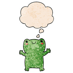 cute cartoon frog and thought bubble in grunge texture pattern style