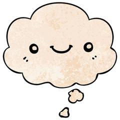 cartoon cute happy face and thought bubble in grunge texture pattern style