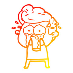 warm gradient line drawing cartoon crying man