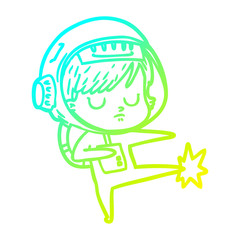 cold gradient line drawing cartoon astronaut woman