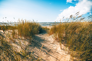 Beautiful seascape, Baltic Sea coast in Latvia, white sand and clouds