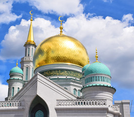 The Moscow Cathedral mosque was opened in 2015. The mosque project designed by the architects Elias Tajiev and Alex Kalentiev. Russia, Moscow, June 2019.