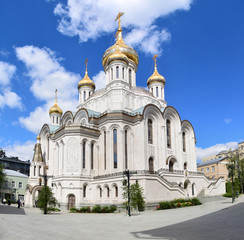 Fototapeta na wymiar The Church of the Resurrection of Christ in Sretensky Monastery was built in 2014-2017. The author of the project is architect Dmitry Smirnov. Russia, Moscow, June 2019.