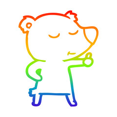 rainbow gradient line drawing happy cartoon bear giving thumbs up