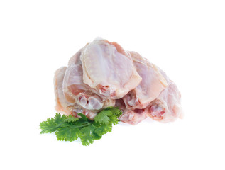 Raw chicken  on cutting board on white background