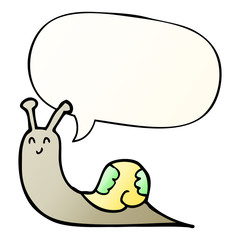 cute cartoon snail and speech bubble in smooth gradient style