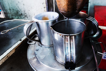 merchants making thai style coffee on his small shop in the countryside  Market