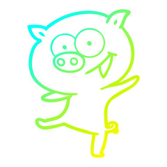 cold gradient line drawing cheerful dancing pig cartoon