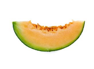 cantaloupe melon slices isolated on white background