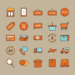 Set of flat shopping icon.
