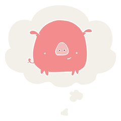 cartoon pig and thought bubble in retro style