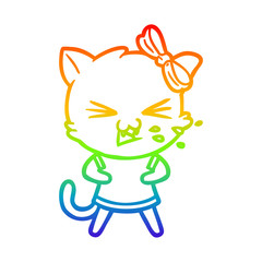 rainbow gradient line drawing cartoon cat