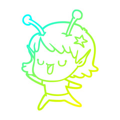 cold gradient line drawing happy alien girl cartoon