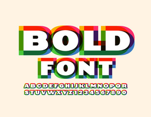 Vector colorful Bold Font. Bright creative Alphabet Letters and Numbers. 