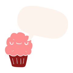 cartoon muffin and speech bubble in retro style