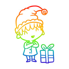 rainbow gradient line drawing happy christmas elf
