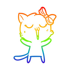 rainbow gradient line drawing cartoon cat