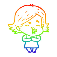 rainbow gradient line drawing cartoon girl pulling face