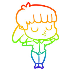 rainbow gradient line drawing cartoon indifferent woman