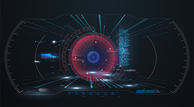 Futuristic HUD interface screen design. Sci-Fi Virtual Reality technology view display. Abstract HUD, UI, GUI future dashboard futuristic screen system virtual design