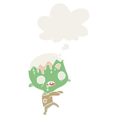 cartoon zombie and thought bubble in retro style