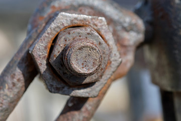 Rusty and old bolt and nut in the industry field