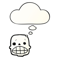 cartoon skull and thought bubble in smooth gradient style