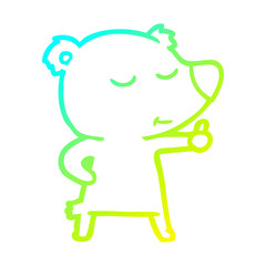 cold gradient line drawing happy cartoon bear giving thumbs up