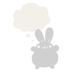 cartoon rabbit and thought bubble in retro style