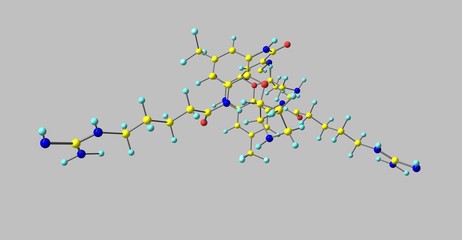 Brilacidin antibiotic molecular structure isolated on grey