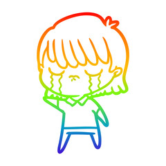 rainbow gradient line drawing cartoon woman crying