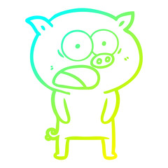cold gradient line drawing cartoon pig shouting