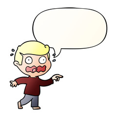 cartoon stressed out pointing and speech bubble in smooth gradient style