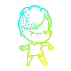 Obraz premium cold gradient line drawing cartoon annoyed hipster girl