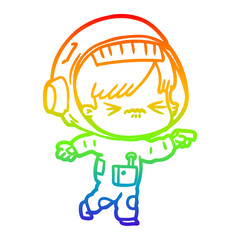 rainbow gradient line drawing cartoon astronaut woman