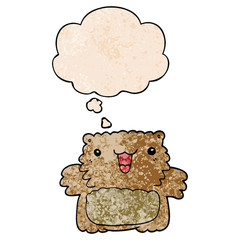 cartoon bear and thought bubble in grunge texture pattern style