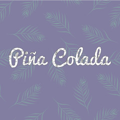 Vector Retro Pina Colada Pattern Letters on palm leaves seamless pattern design.